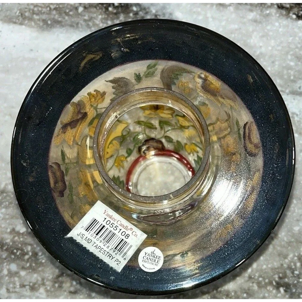 YANKEE CANDLE “Tapestry” Hand-painted Glass Floral Design Candle Lamp Shade